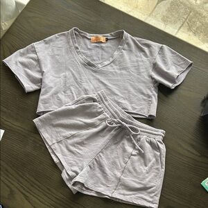 Dusty Blue Cropped Top and Shorts Set